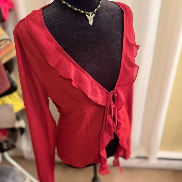 Garage Red Ruffle Tie-Front Blouse - Picture 6 of 6